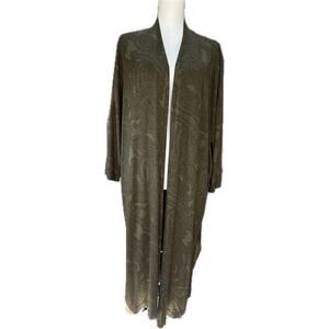 Liz Claiborne Paisley Midi Length Open Front Cardigan Women XXL Army Green Black